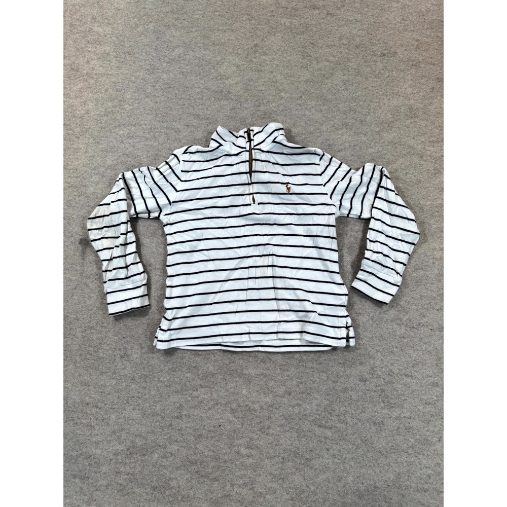 Polo Ralph Lauren Sweater Boys 5 White Black Striped Knit Quarter Zip Pullover